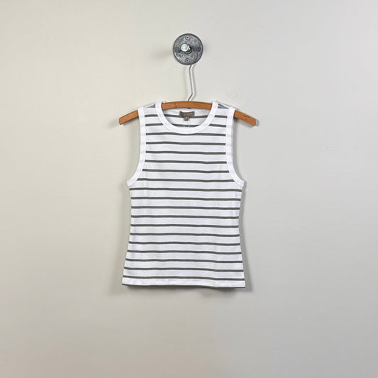 Lilla P. ~  Ribbed High Neck Tank - Sage Stripe