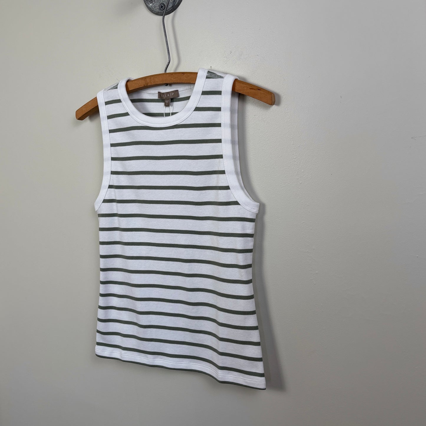 Lilla P. ~  Ribbed High Neck Tank - Sage Stripe
