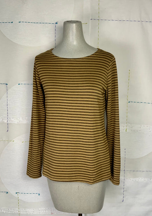 Cut Loose  ~  Striped Fleece Boatneck Top - Sandlewood