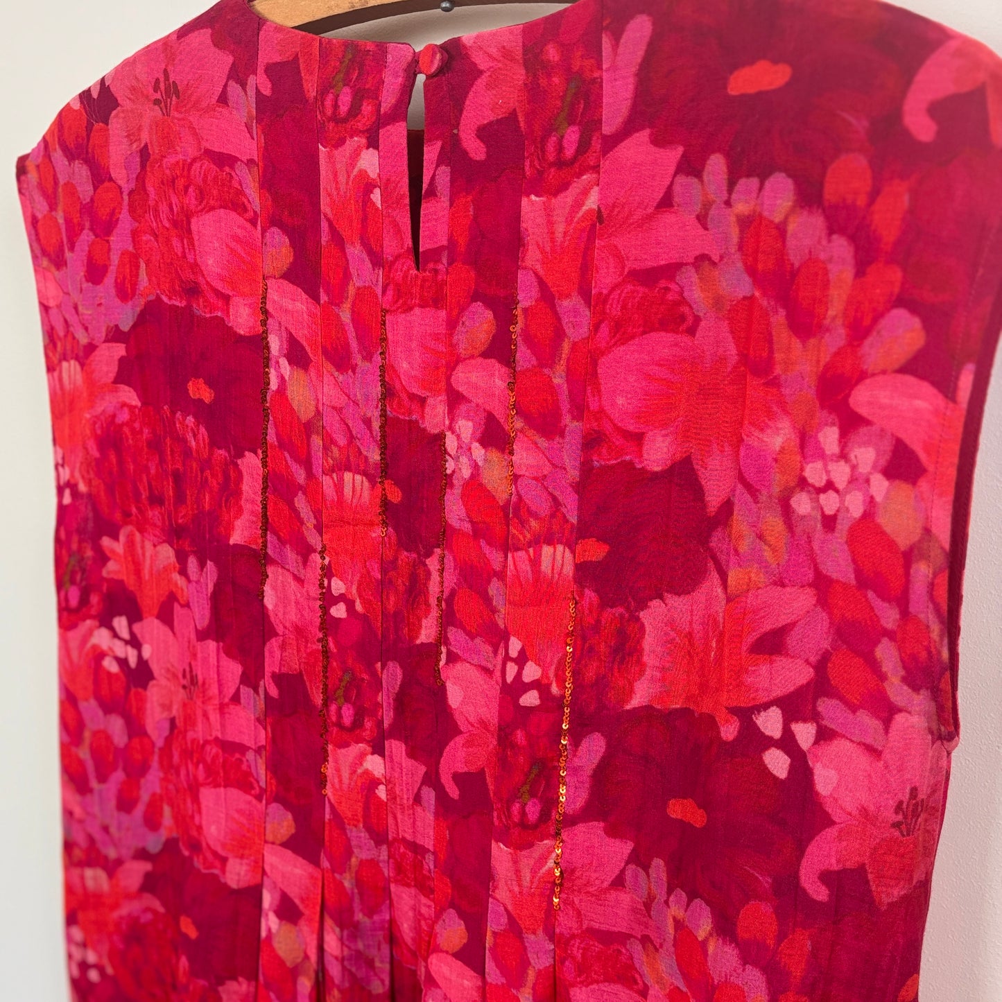Neeru Kumar  ~  Sleeveless Pleat Front Dress - Pink Floral