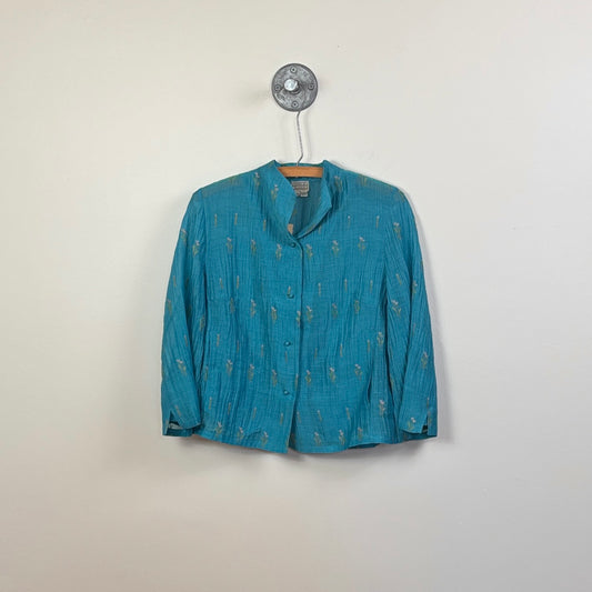 Neeru Kumar  ~  Flared Collar Shirt with Pockets - Turquoise