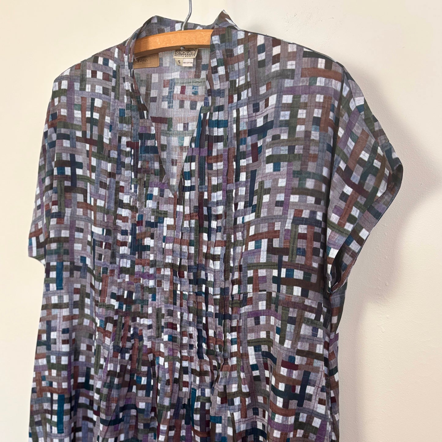 Neeru Kumar  ~  V-Neck Tuck Front Dress - Multi Checks