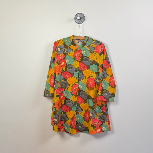 Neeru Kumar  ~  Tab Collar Flared Button Front Tunic - Multi Floral