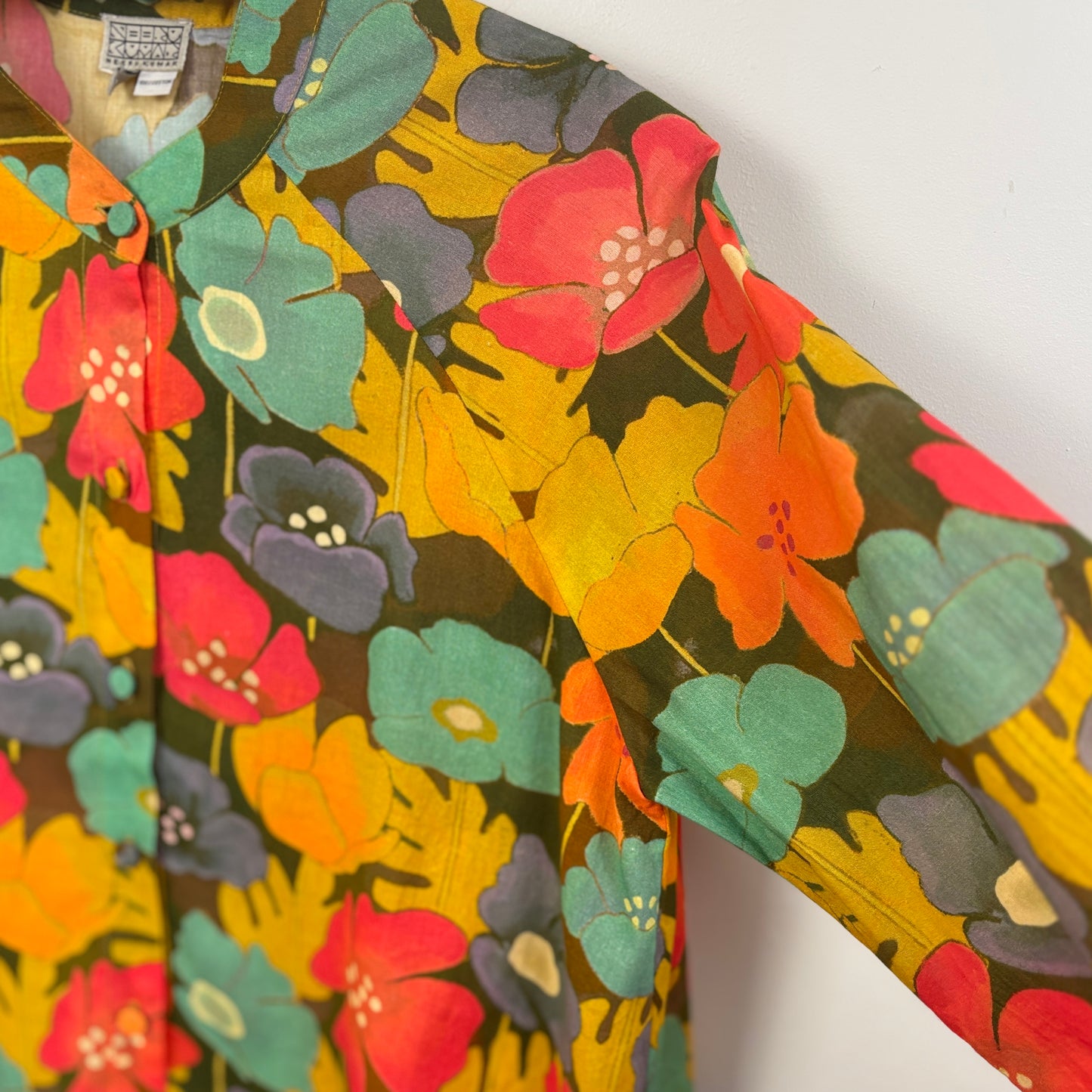 Neeru Kumar  ~  Tab Collar Flared Button Front Tunic - Multi Floral