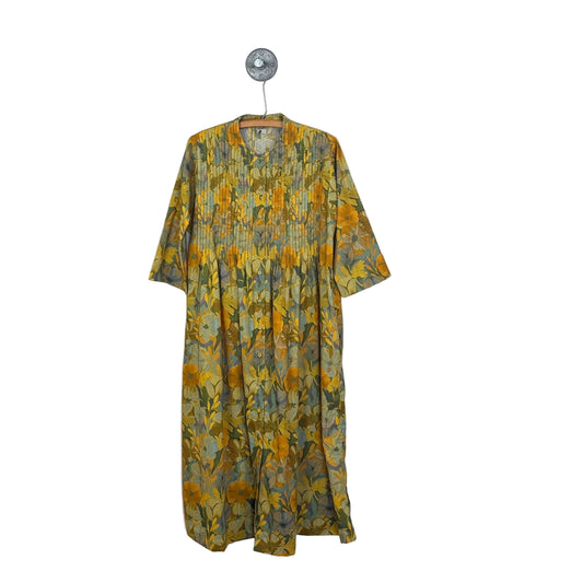 Neeru Kumar  ~  Round Neck Button Front Dress - Yellow Multi