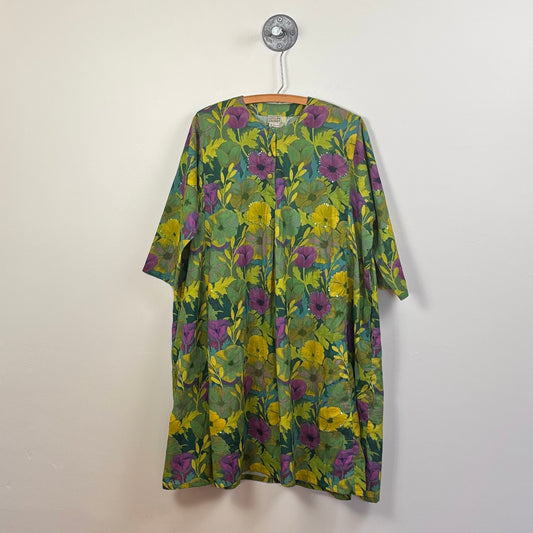 Neeru Kumar  ~  Round Neck Front Tuck Dress w/ Sequins - Green Multi Floral