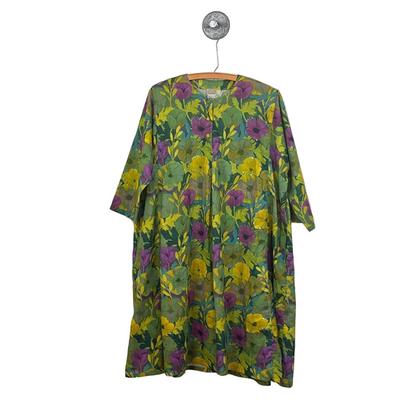 Neeru Kumar  ~  Round Neck Front Tuck Dress w/ Sequins - Green Multi Floral