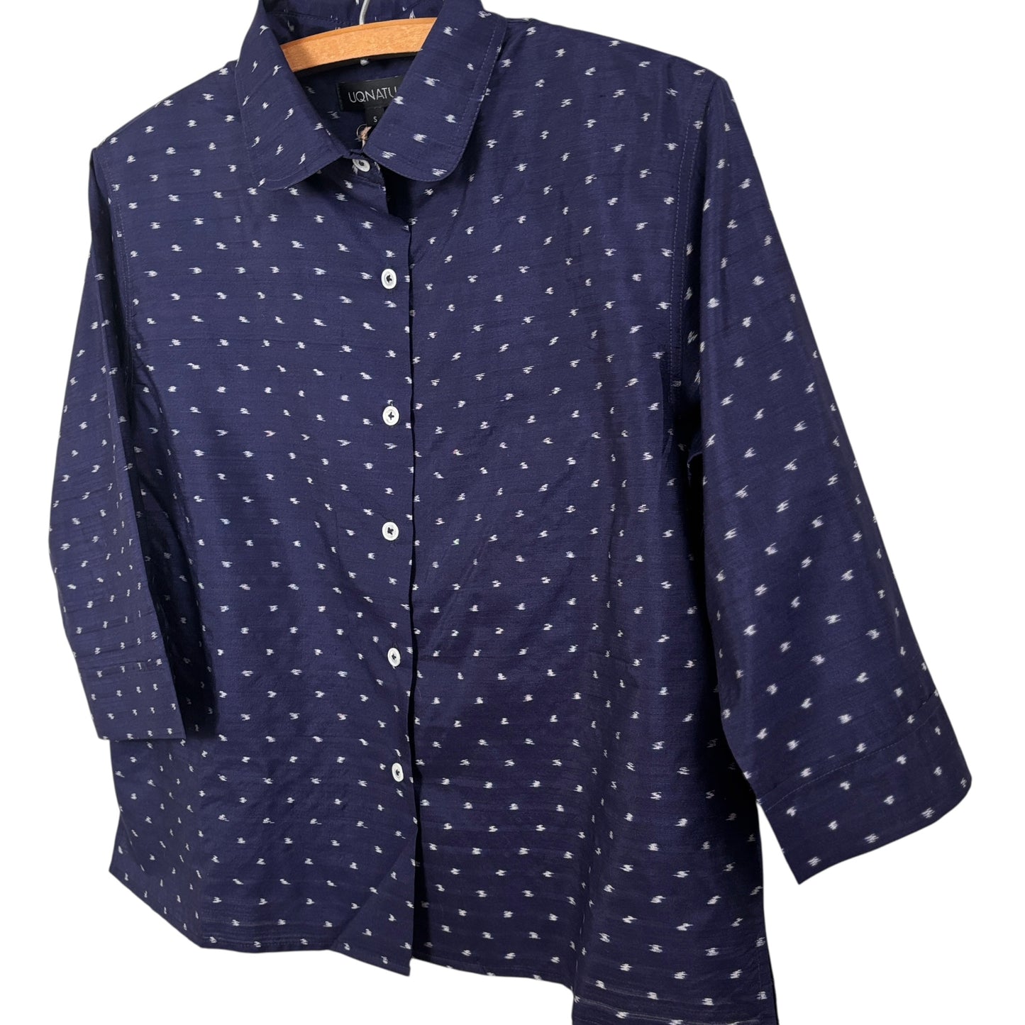 Uqnatu  ~  Camp Shirt - Navy Ikat Dot