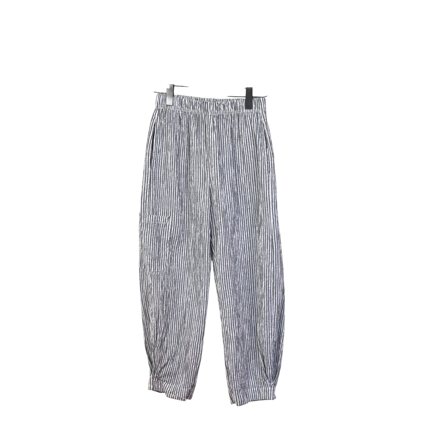 Cut Loose  ~  Crinkle Stripe Cargo Pants - Gray/White