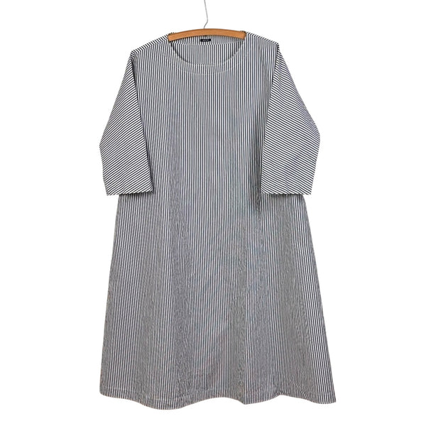 Apuntob  ~  3/4 Sleeve Stripe Dress - Black/White
