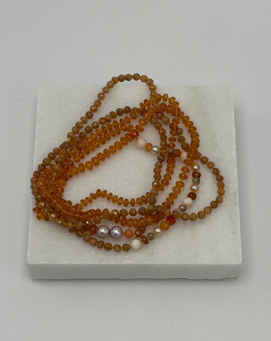 Rebecca Brenner Jewelry  ~  Spessartine + Multi Color Pearl Necklace